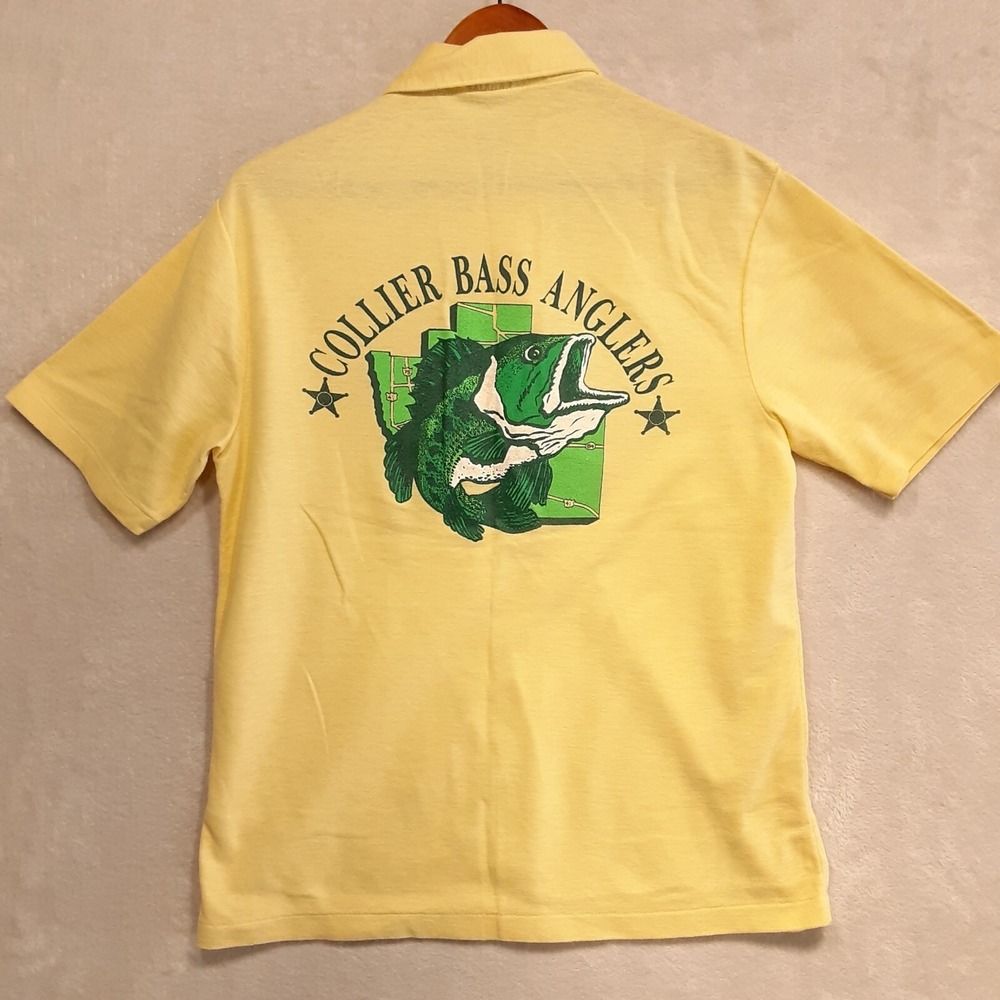 Print-Ons Mens Graphic Polo Shirt Sz.L/Yellow/Collier Bass Anglers Logo/Fishing